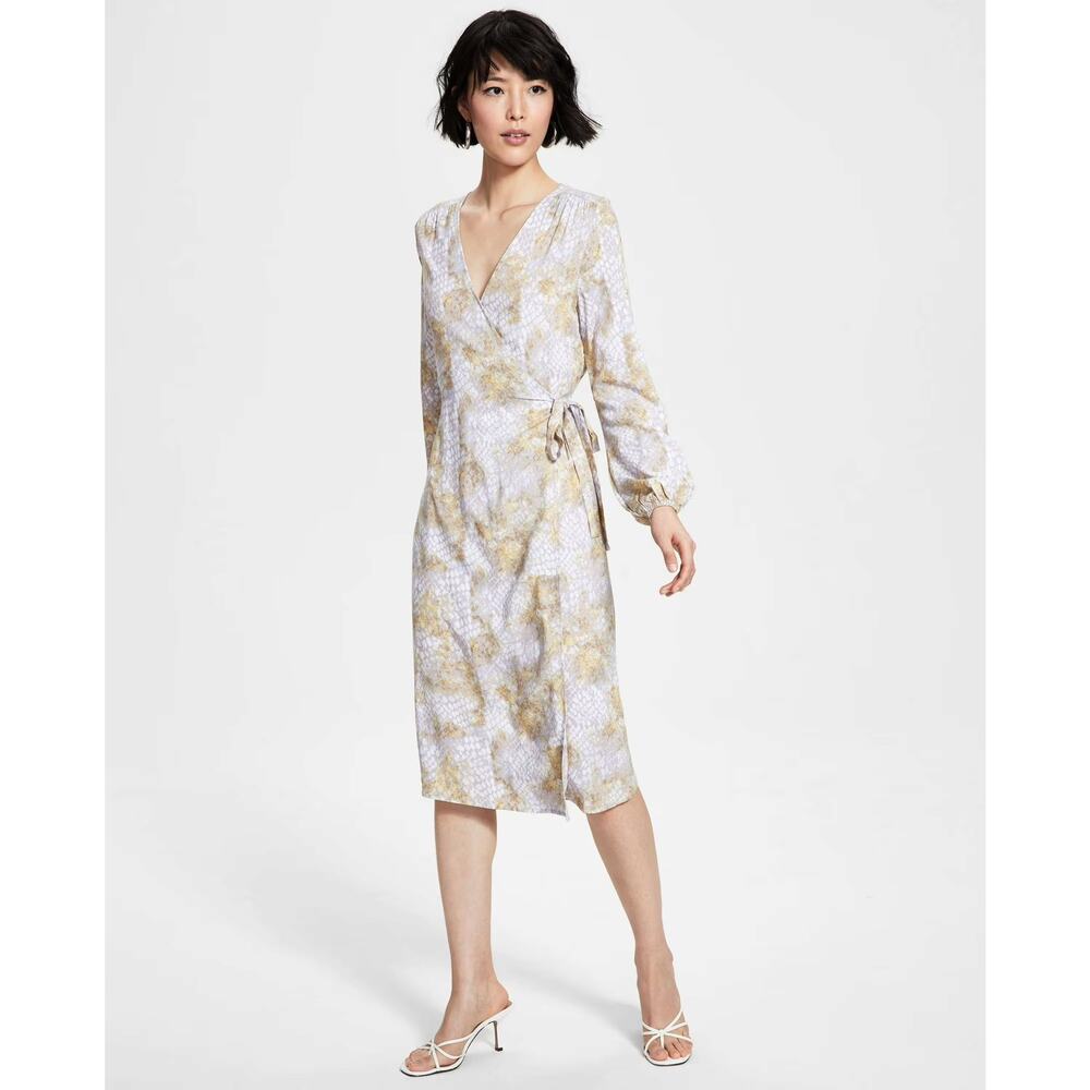 Tinsel Women's Midi Wrap Dress Lightweight Snake Print Professional Office Wear